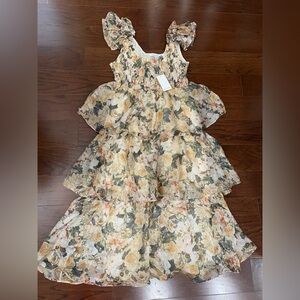 Sofie The Label NWT Elegant Floral Midi Dress Smocked Top with Tiered Medium
